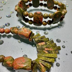 Set Unakite Gem Stone NECKLACE  18” & 8” Bracelet